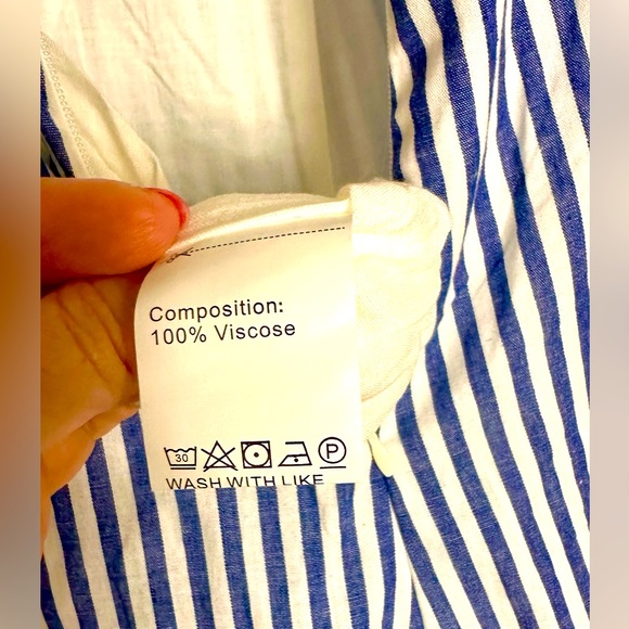 Cute Jumpsuit, Small, Blue & White Stripes, NWT, Zips in Back, Lined, Pockets - Picture 7 of 12